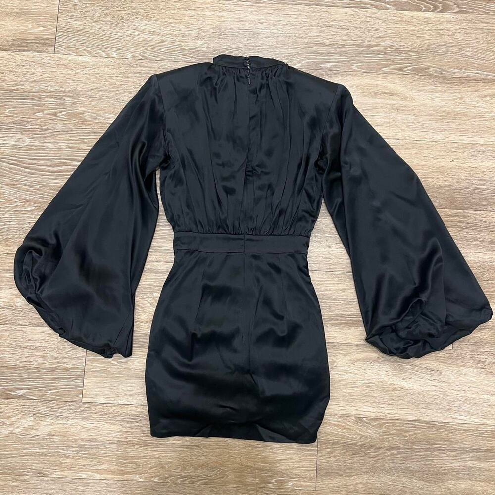 House of CB ‘Khristen’ Black Balloon Sleeve Blouson Drape Dress - Picture 2 of 5